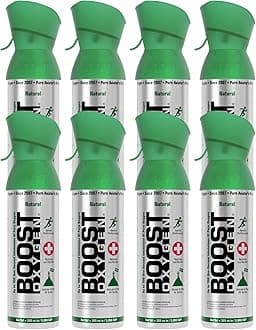 Boost Oxygen Medium Natural 5 Liter Canister | Respiratory Support for Aerobic Recovery, Altitude, Performance and Health (8 Pack)