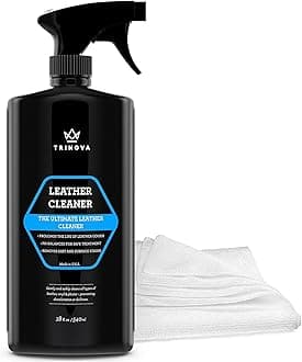 TriNova Leather Cleaner for Couch, Car Interior, Bags, Jackets, Saddles. Safe for use in Home or Car, Microfiber Included 18oz