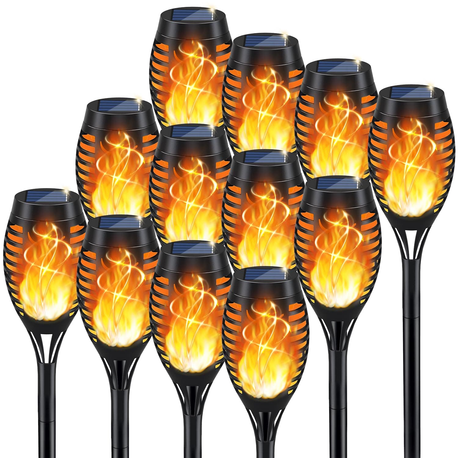 KYEKIO Solar Torch Light with Flickering Flame, 12Pack Solar Lights Outdoor, Solar Garden Lights Outdoor Waterproof, Luces Solares para Exteriores, Outside Lighting for Pathway Yard Patio Decorations