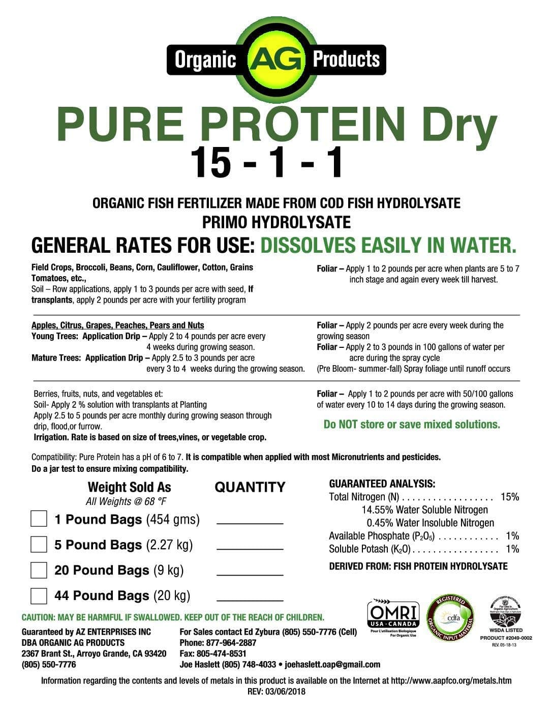 Pure Protein Dry Organic Fertilizer, 1 Pound