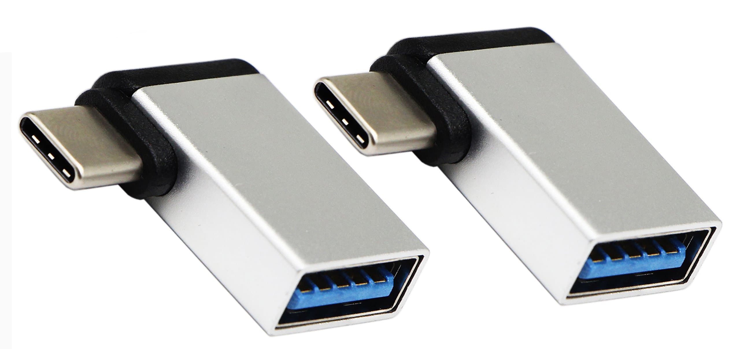 CGTime USB C to USB 3.0 Aluminum Adapter, USB A 3.0 Female to 90 Degree 3.1 Type C Male Converter, On The Go(OTG) for Smartphone Flash Drives, Mouse, Keyboards and other USB Peripherals Silver 2 Pack