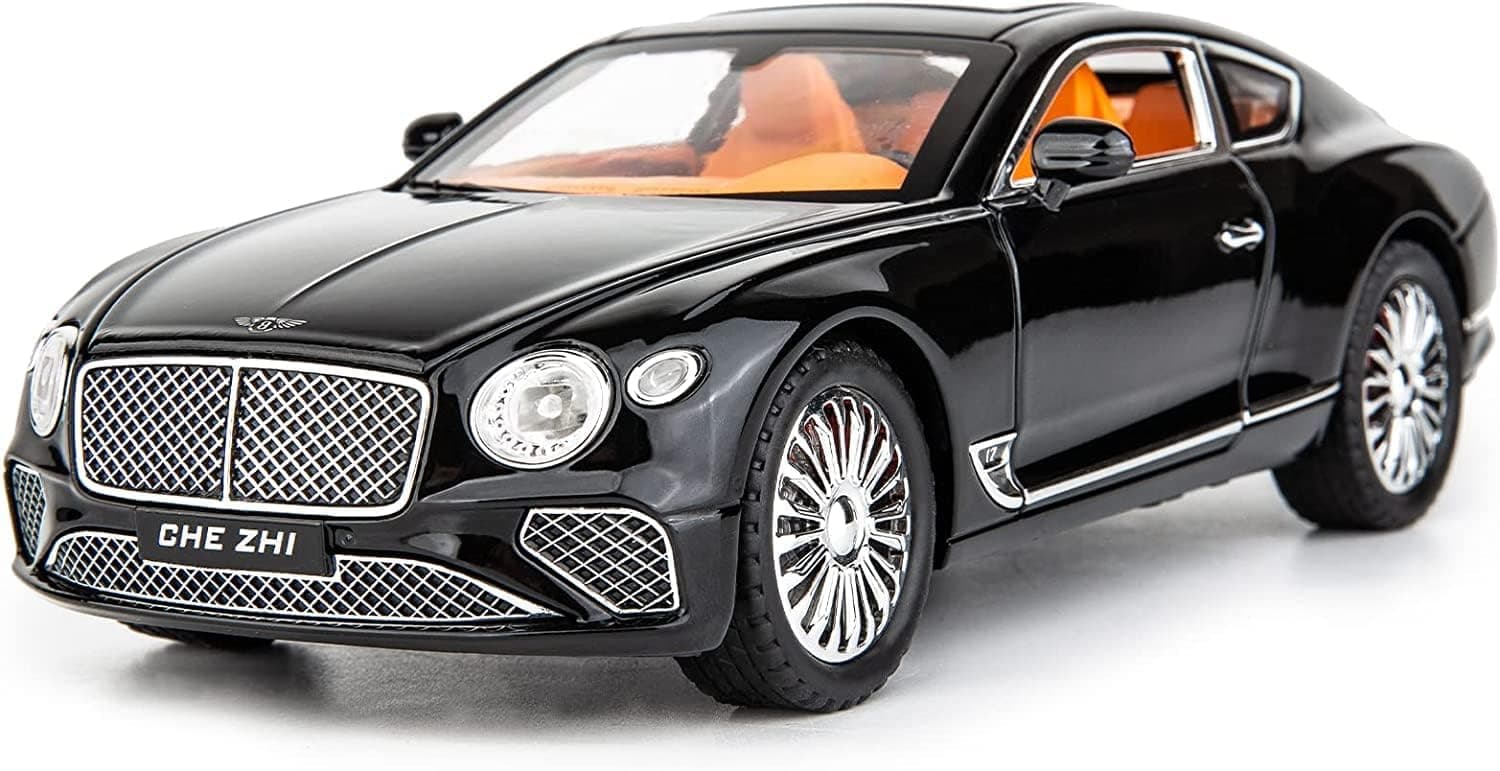 VARIYA ENTERPRISE Compatible for 1/24 Bentley Continental GT Model Car Alloy Diecast Toy Car Collectible Pull Back Toy Vehicles with Sound and Light Door Can Be Opened for Girls Boys Gift-Black