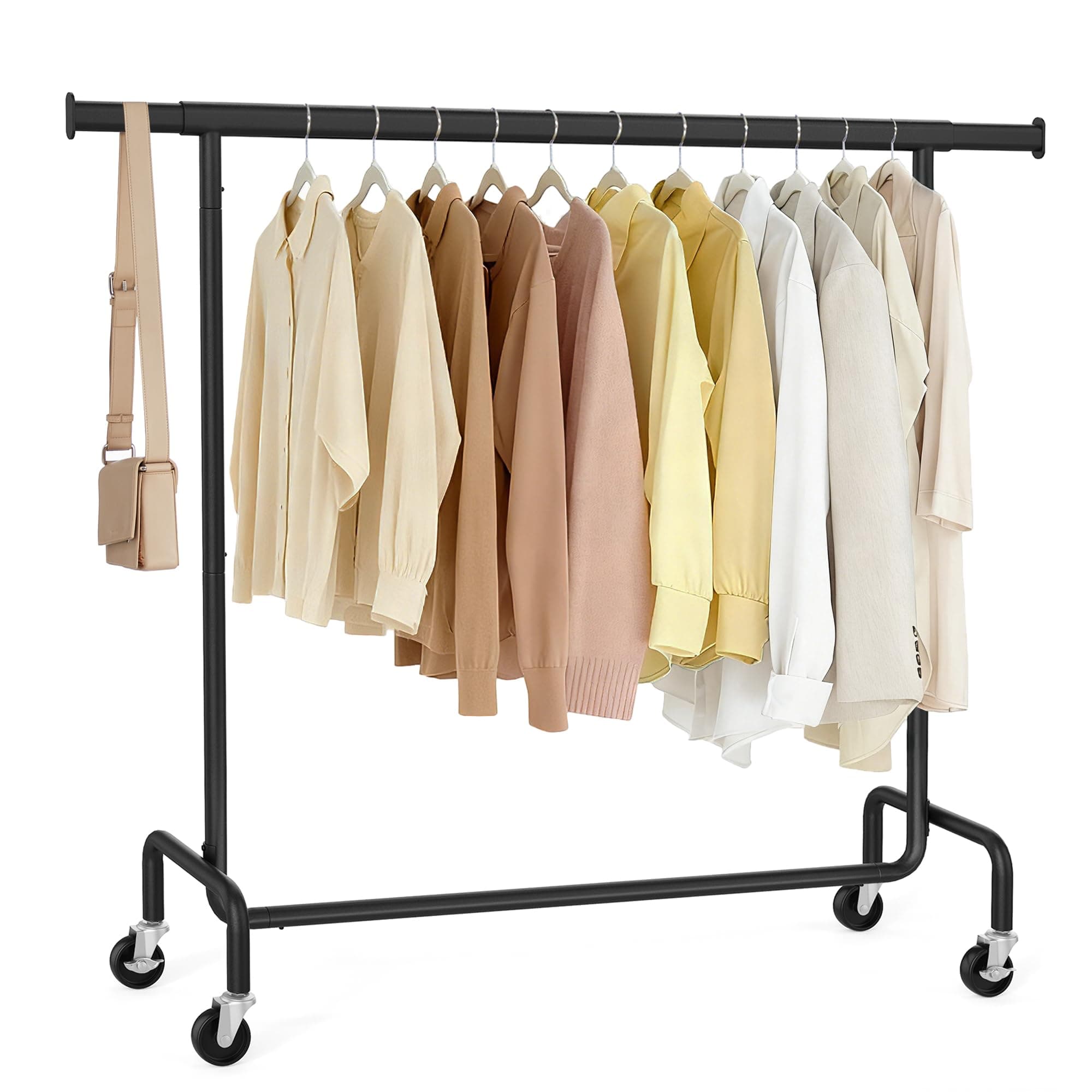 SONGMICS Clothes Rack with Wheels, Heavy-Duty Garment Rack with Extendable Hanging Rod, 286.6 lb Load Capacity, 17.7 x (43.3-59.1) x 64.1 Inches, Chrome-Plated, Matte Black UHSR011B01