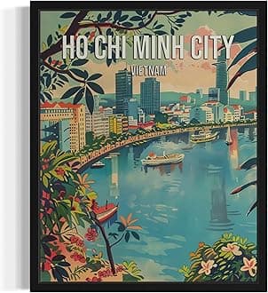 Ho Chi Minh City Vietnam Wall Art Poster Print, Asian Landscape Scenery Painting Artwork Travel Decor Cityscape Landmarks Gallery 26 (16 x 20 inches, Black Frame)