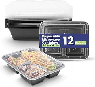 SNH Packing 12 Pieces Disposable Microwave Container Rectangular - 3 Compartment