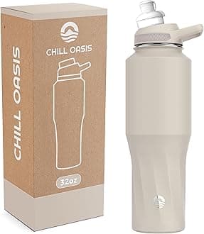 Water Bottle | Compatible With Popular Flavor Cartridges | BPA Free, Leak Proof, Double-Walled Vacuum Insulated Stainless Steel, and Dishwasher Safe | Cold for 24 Hours (Beige, 32oz)
