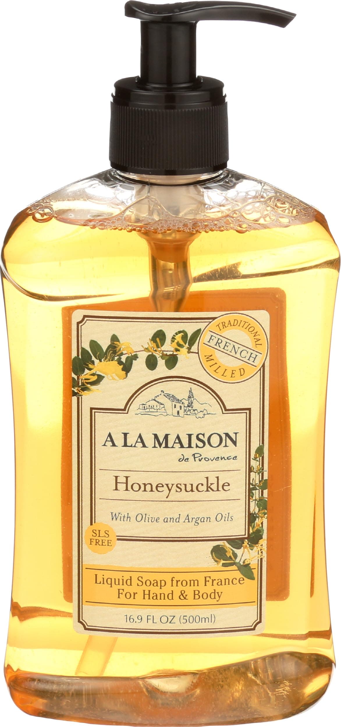 A LA MAISON Honeysuckle French Liquid Hand Soap - Natural Hand Wash Made with Essential Oils - Biodegradable, Plant-Based, Vegan, Cruelty-Free, Alcohol & Paraben Free (16.9 oz, 1 Pack)