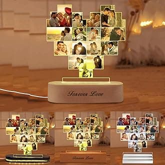 Personalized Heart Photo Collage Acrylic Night Light Custom 1-20 Picture LED Lamp 2024 Valentine's Day Wedding Anniversary Home Decor Gift for Lover Family Girlfriend Newlywed Dad Mom