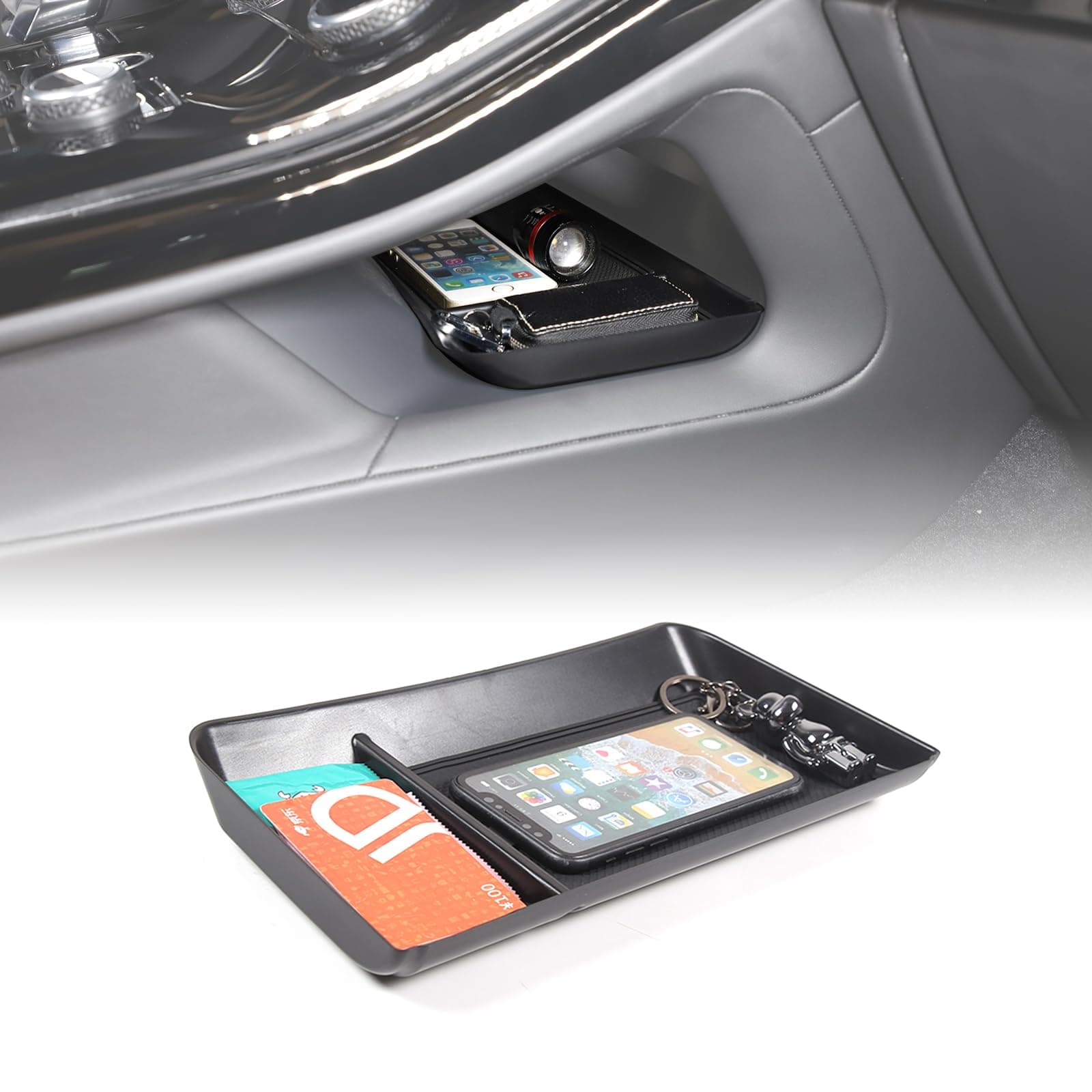 Center Console Organizer Tray Compatible with L@nd Rover Range Rover Sport 2023 2024 2025 Accessories, Center Console Below Storage Box ABS Black