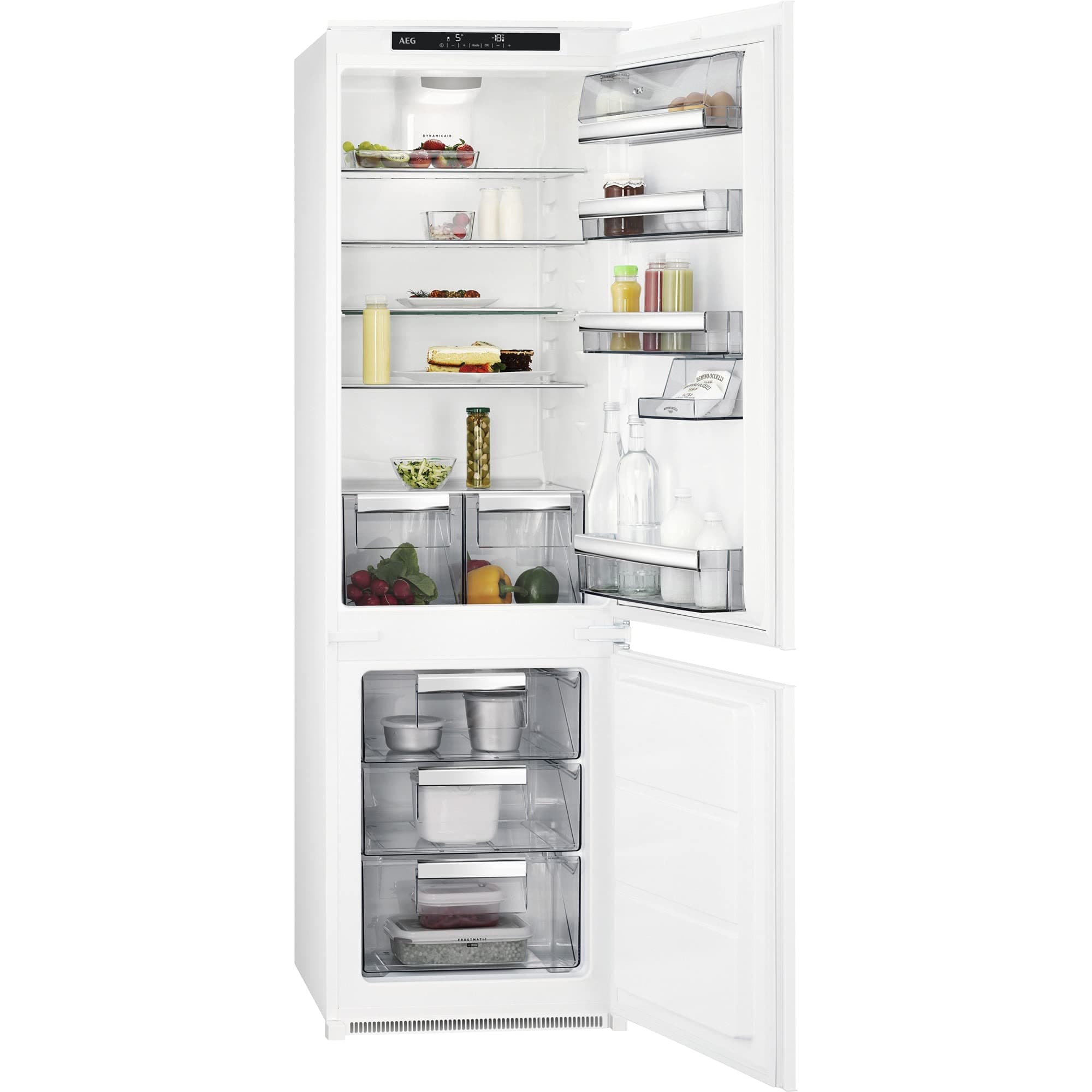 AEG SCK818E3FS Built-in Combi Refrigerator, 177 cm, LowFrost, Dynamic Air, HighFan, ColdSense Temperature Control, Inverter, 2 Drawers, LED Lights, CleanAir Filter, Class E