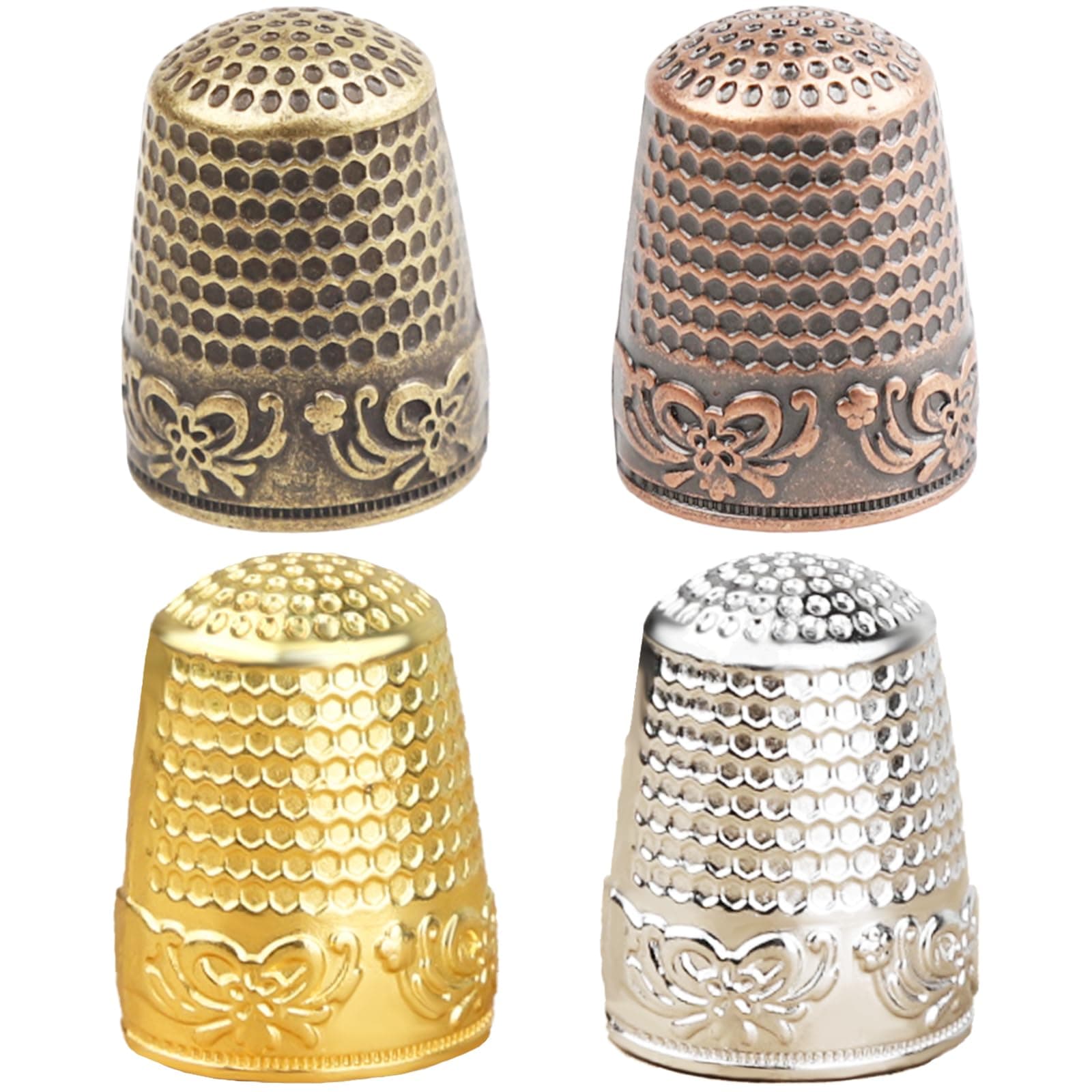 BLMHTWO 4 Pieces Sewing Thimble, Metal Thimbles for Hand Sewing Finger Protector Sewing Thimbles for Fingers Thimbles for Hand Embroidery, Accessories DIY Sewing Tools
