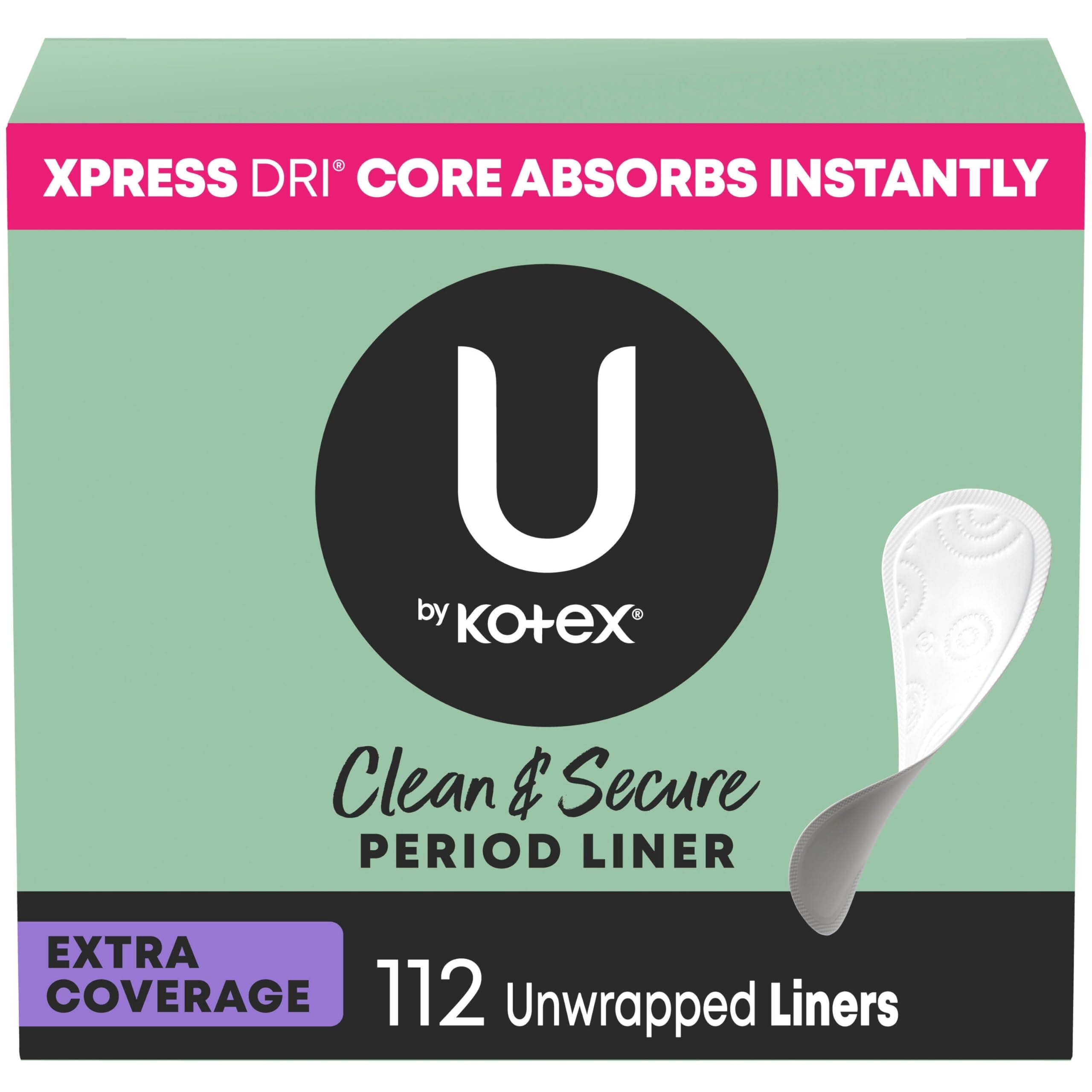 Panty Liners, Clean & Secure, Light Absorbency, Extra Coverage, 112 Count (Packaging May Vary)