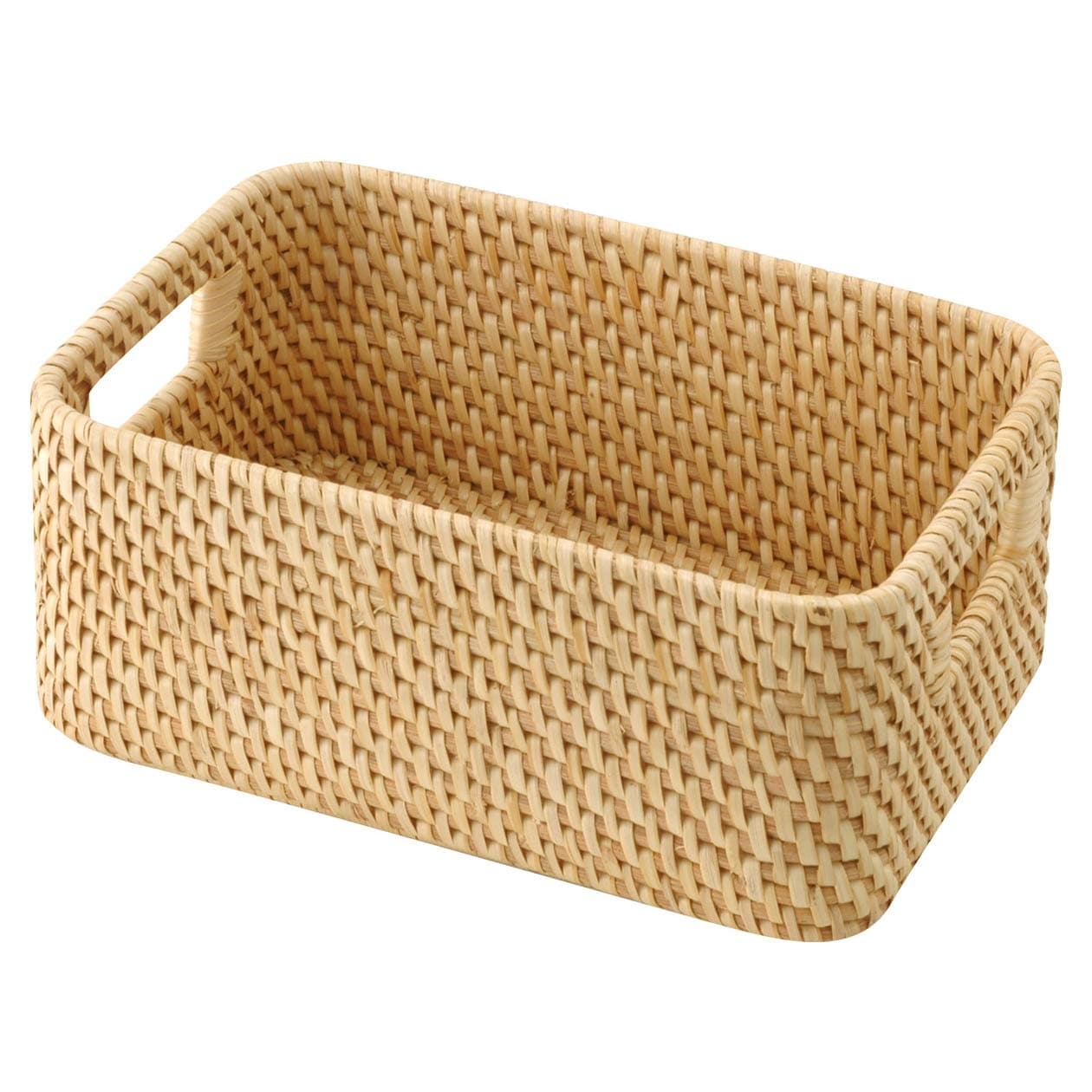 Stackable Rattan Rectangular Basket with Handle, 15 cm Width x 22 cm Depth x 9 cm Height