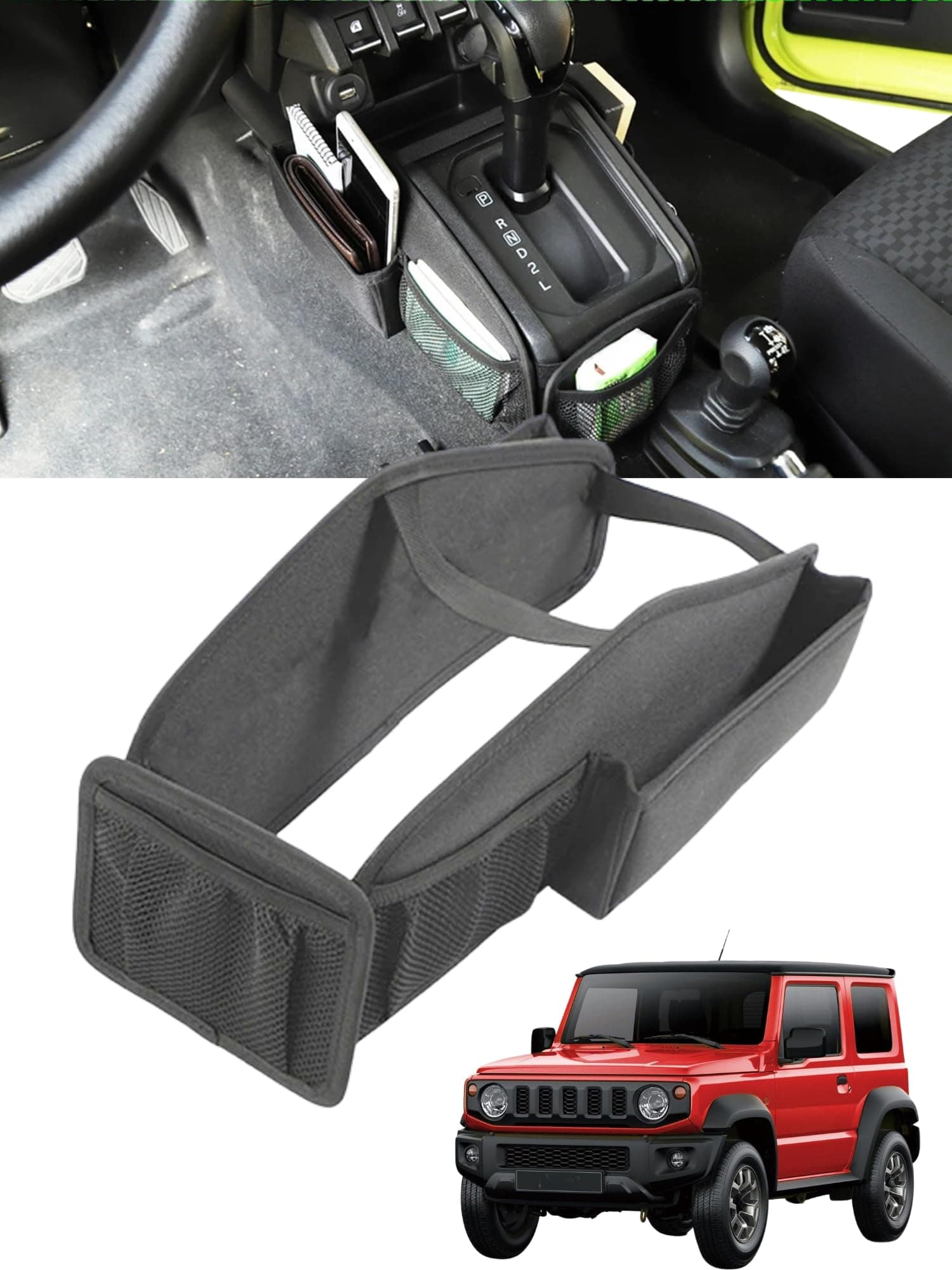 Canvas Gear Side Organizer Pocket For Automatic Suzuki Jimny 2 Door & Suzuki Jimny 5 Door 2018 To 2025 | Compatible With Suzuki Jimny 2025 Accessories | Car organizer | 5 Elastic Pockets