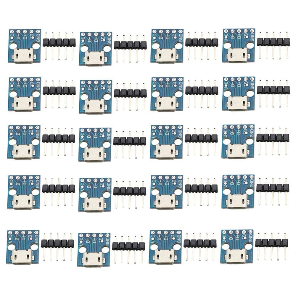 20PCS Micro USB to DIP 5-Pin Pinboard 2.54mm Power Adapter Board 5V Breakout Converter Module for DIY USB Power Supply Breadboard Design