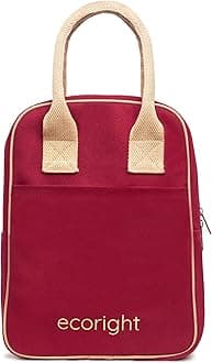 Eco Right Cotton Lunch Bags For Office Women & Lunch Bag For Men, Insulated Lunch Bag For Kids, Office Lunch Bag With Bottle Holder, Carry Handle & Pocket, 10L, Maroon