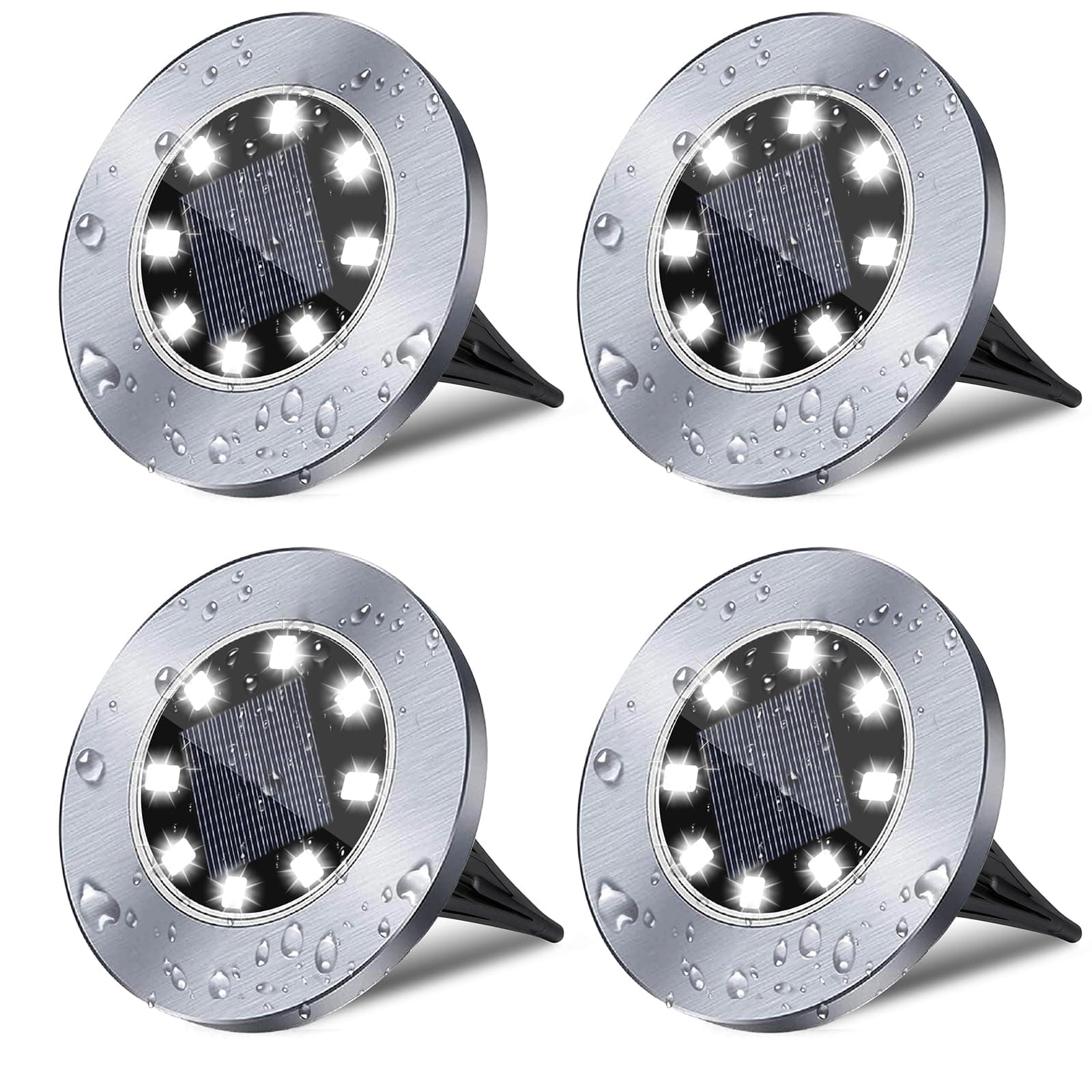 4.6 Inch Diameter Solar Ground Lights, Waterproof Solar Garden Lights, Outdoor Garden Waterproof Bright in-Ground Light, Landscape Lighting for Pathway,Yard,Lawn,Patio,Walkway (4 Pack White Light)