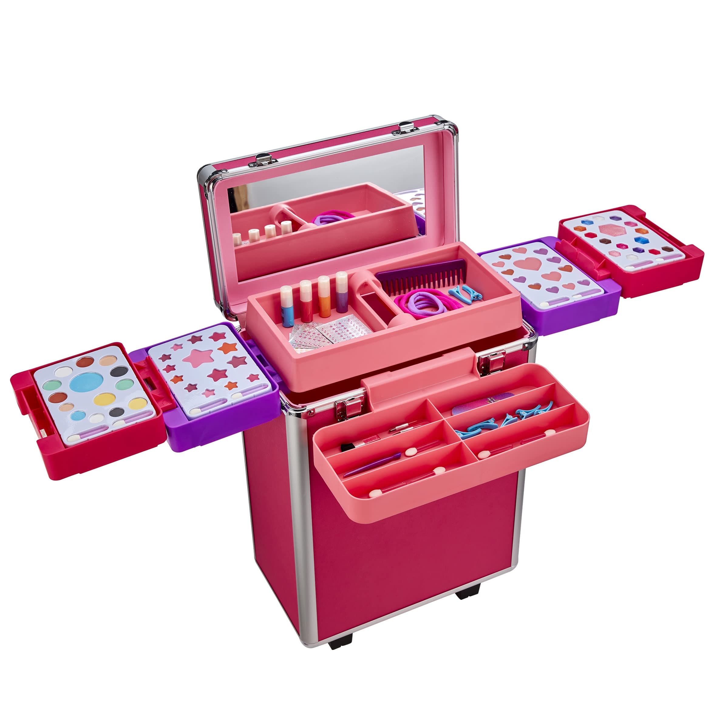 Shimmer and Sparkle Instaglam Make Up Trolley, pull along makeup trolley, 100 pieces including on trend makeup colours, nail polishes, applicators, hair accessories.