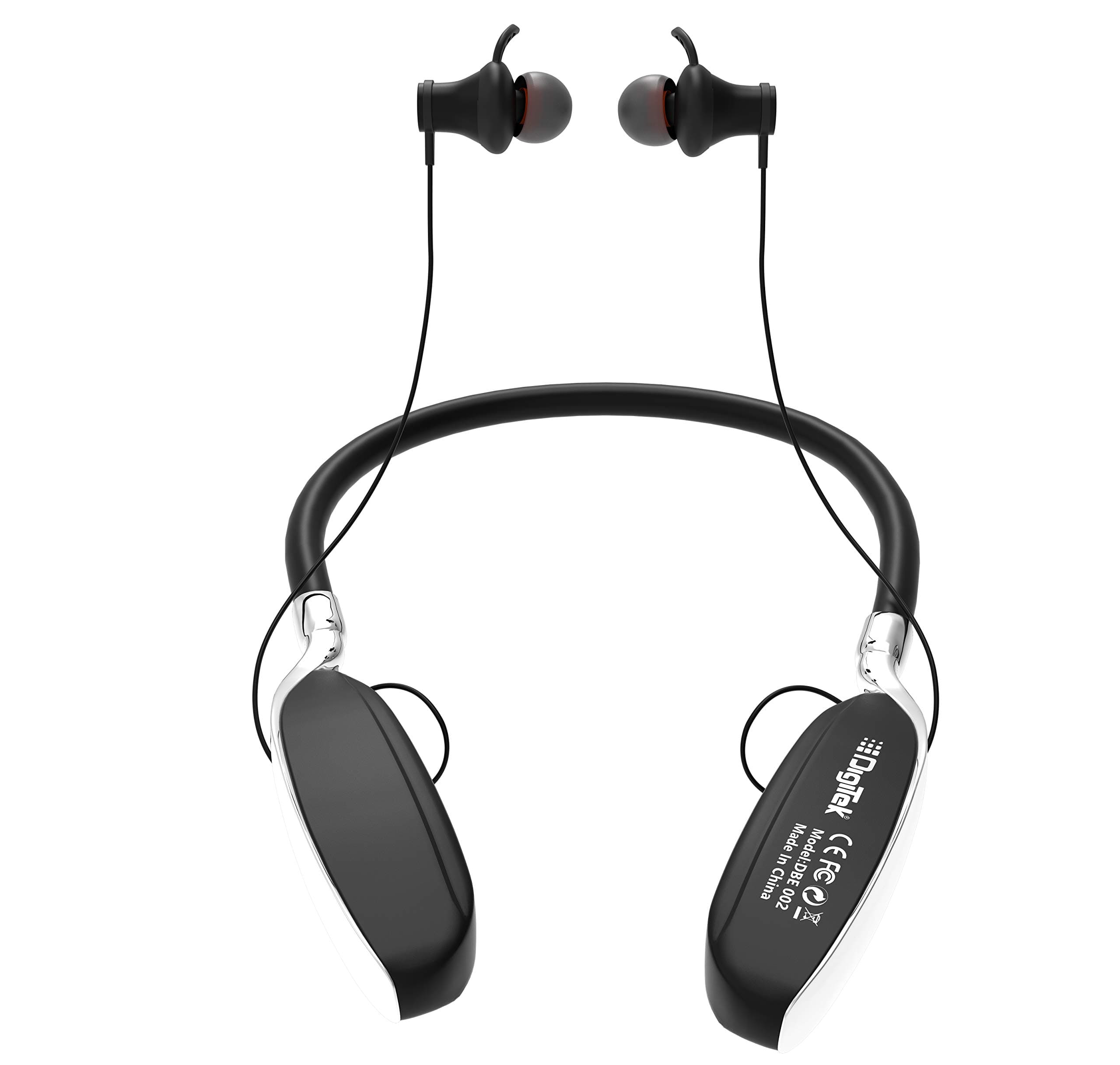 Digitek Premium Wireless Bluetooth 5.0 HD Stereo Sound Headset over the head Ultra Flexible Neck Band with Magnetic Earbuds Black (DBE-022)