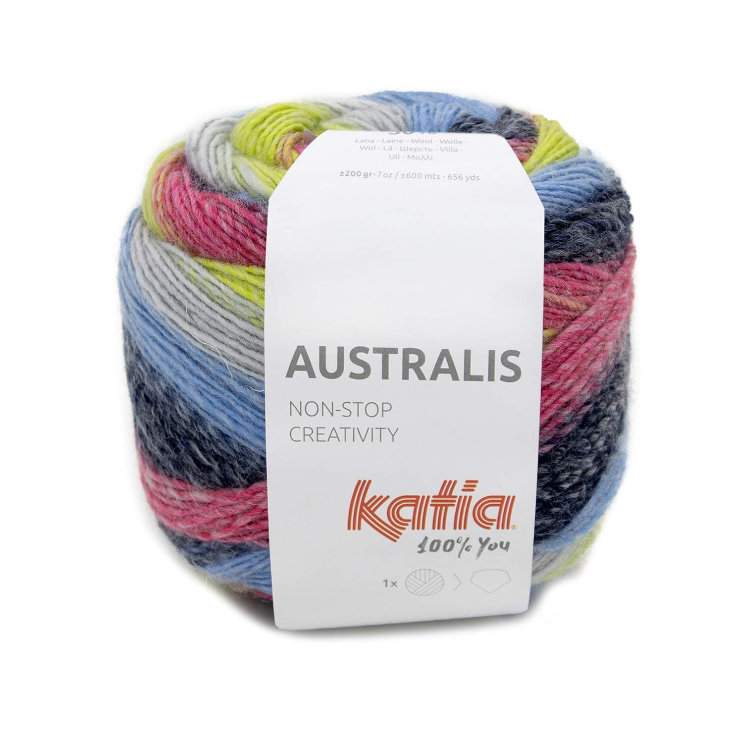 Katia Australis Wool with Colour Gradient for Knitting or Crocheting, 200 g Ball (207)