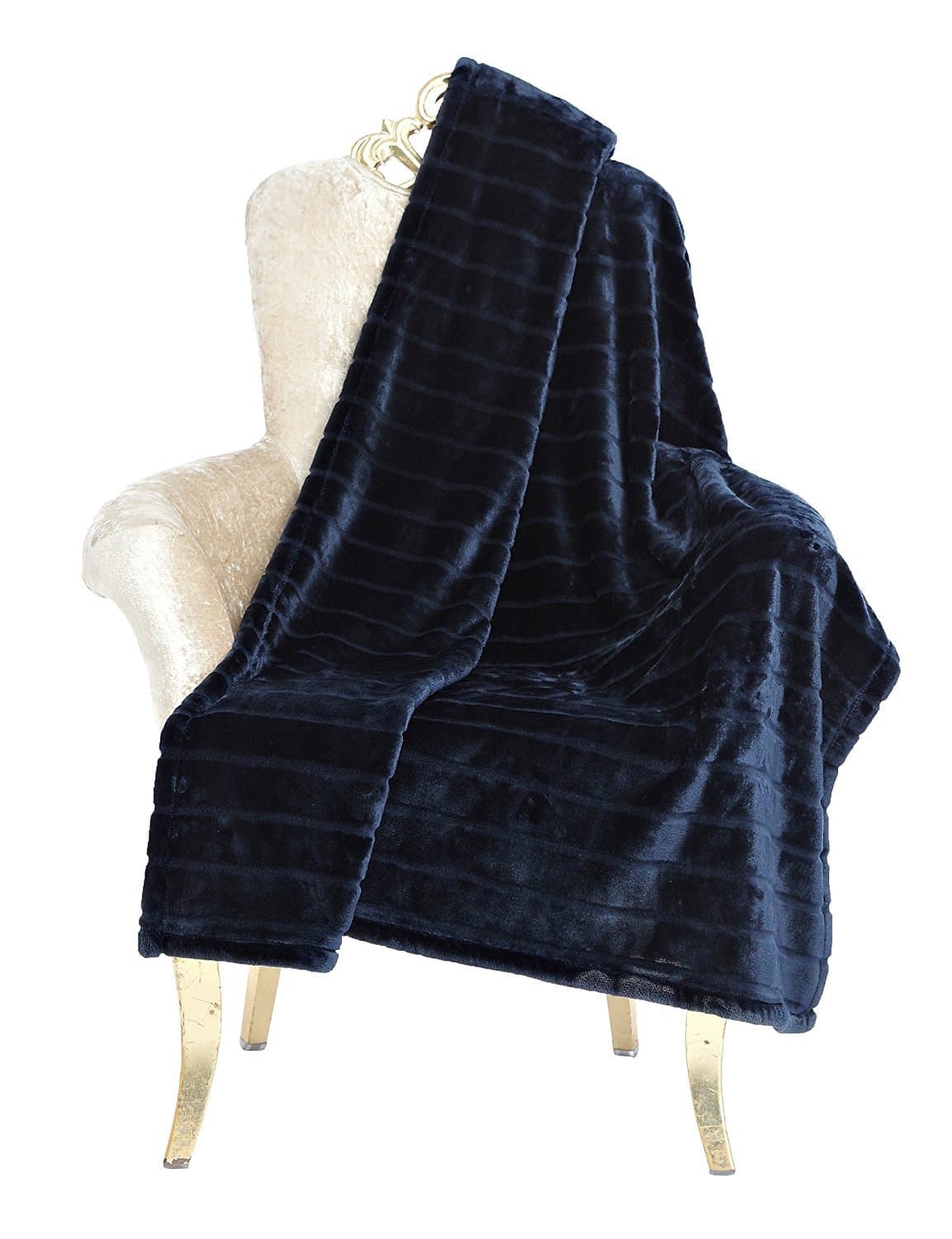 Bertte Plush Throw Blanket Super Soft Fuzzy Warm Blanket | 330 GSM Lightweight Fluffy Cozy Luxury Decorative Stripe Blanket for Bed Couch - 50"x 60", Navy