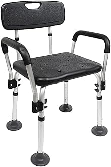 Shower Chair to Sit on in Shower, Height Adjustable with Non-Slip Tips, Removable Armrests, Tool-Free Assembly, Safety Bath Seat (Black)