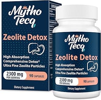 2300 MG Zeolite Detox Capsules - Activated Charcoal & Bentonite Clay, Highly Absorbable Full Body, Liver & Gut Cleanse, Zeolite Clinoptilolite（90 Capsules）