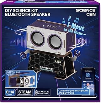 Science Can STEM Toys for Ages 8-13, DIY Bluetooth Speaker Kit with Rotating Head Robot, Electronic Stem Kits with Wooden Puzzles, Educational Building Toy, Birthday Gift for Boys & Girls