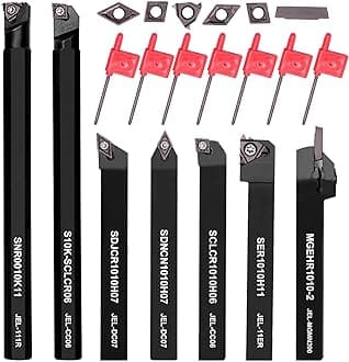 Lathe Turning Tool Set, 10mm Shank 7 Pieces Carbide Turning Tool, Metal Lathe Tools Holder for Turning Grooving Threading, Carbide Inserts Turning Insert, Woodturning Power Lathe Accessories