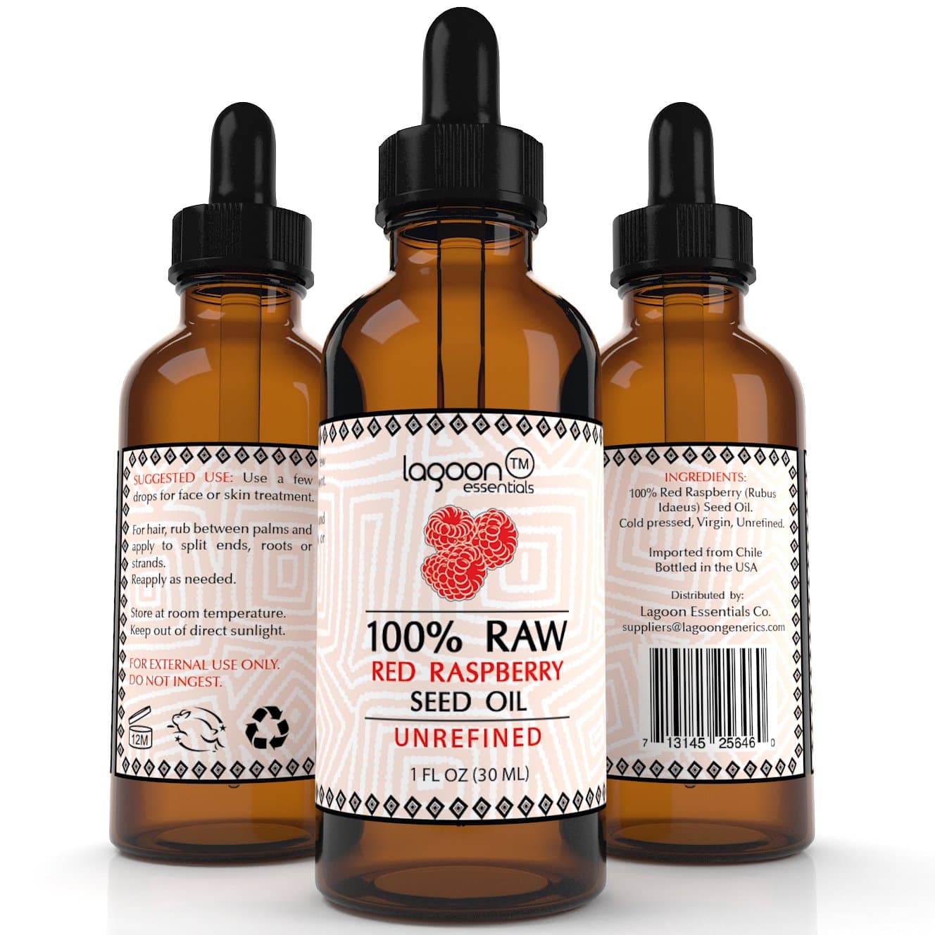 Red Raspberry Seed Oil. 100% Raw Virgin Cold Pressed For Hair, Skin, Face, Wrinkles. (1 FL OZ)
