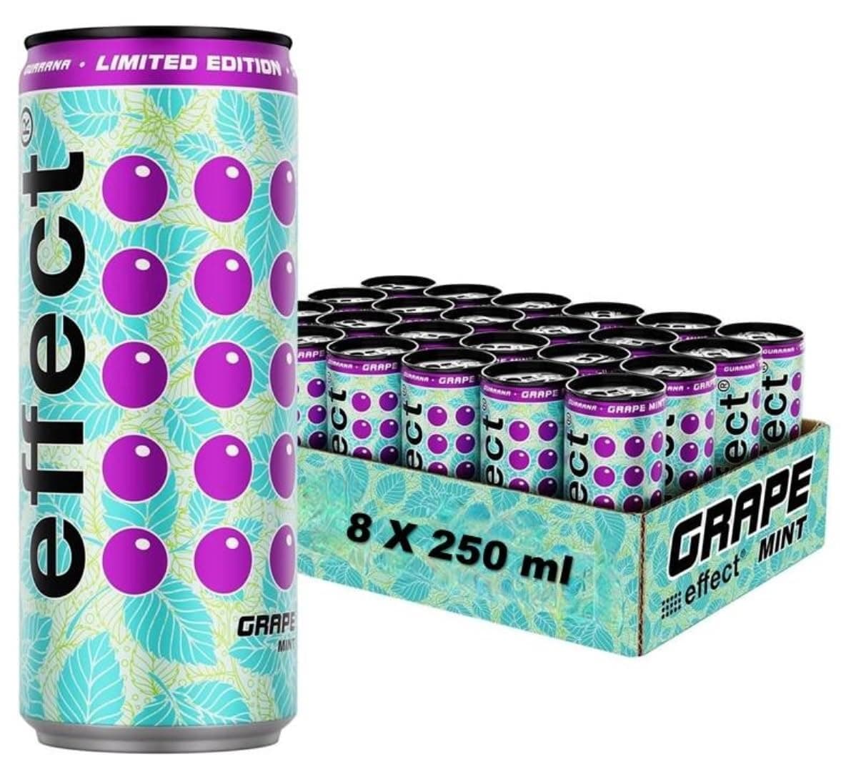 effect Energy Drink | Caffeinated Soft Drink with Vitamin B | Fruity & Fresh | GRAPE MINT Flavour | 250 ml x 8 Cans