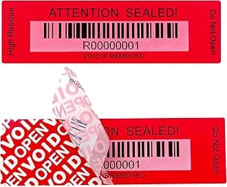 120 pcs Tamper Evident Label Sticker with Bar Code Security Warranty Void Seals Total Transfer Tamper Proof Stickers for Reusable Package with Serial Number(1 x 3.4 Inches,Red)