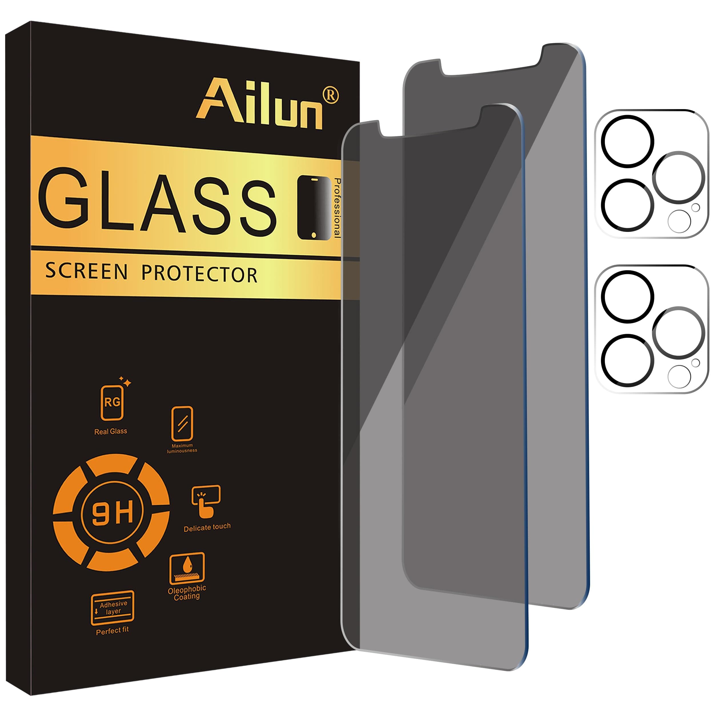Ailun 2Pack Privacy Screen Protector for iPhone 11 Pro [5.8 inch] + 2 Pack Camera Lens Protector, Anti Spy Private Tempered Glass Film,[9H Hardness] - HD