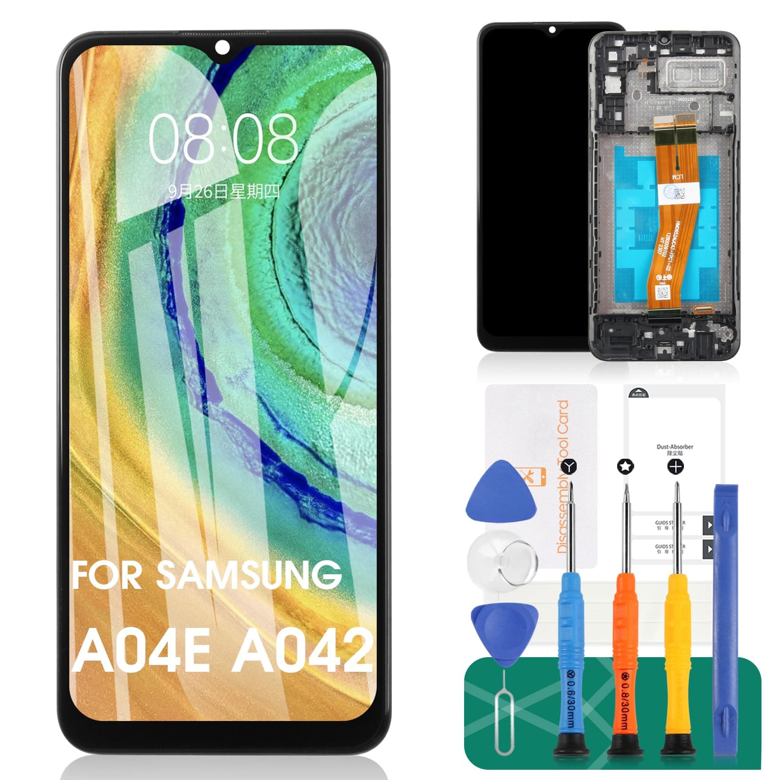 for Samsung Galaxy A04e Screen Replacement for Samsung A04e LCD Display for Samsung A04e LCD Digitizer Touch Screen Assembly with Frame Repair Kits A042F A042M Black
