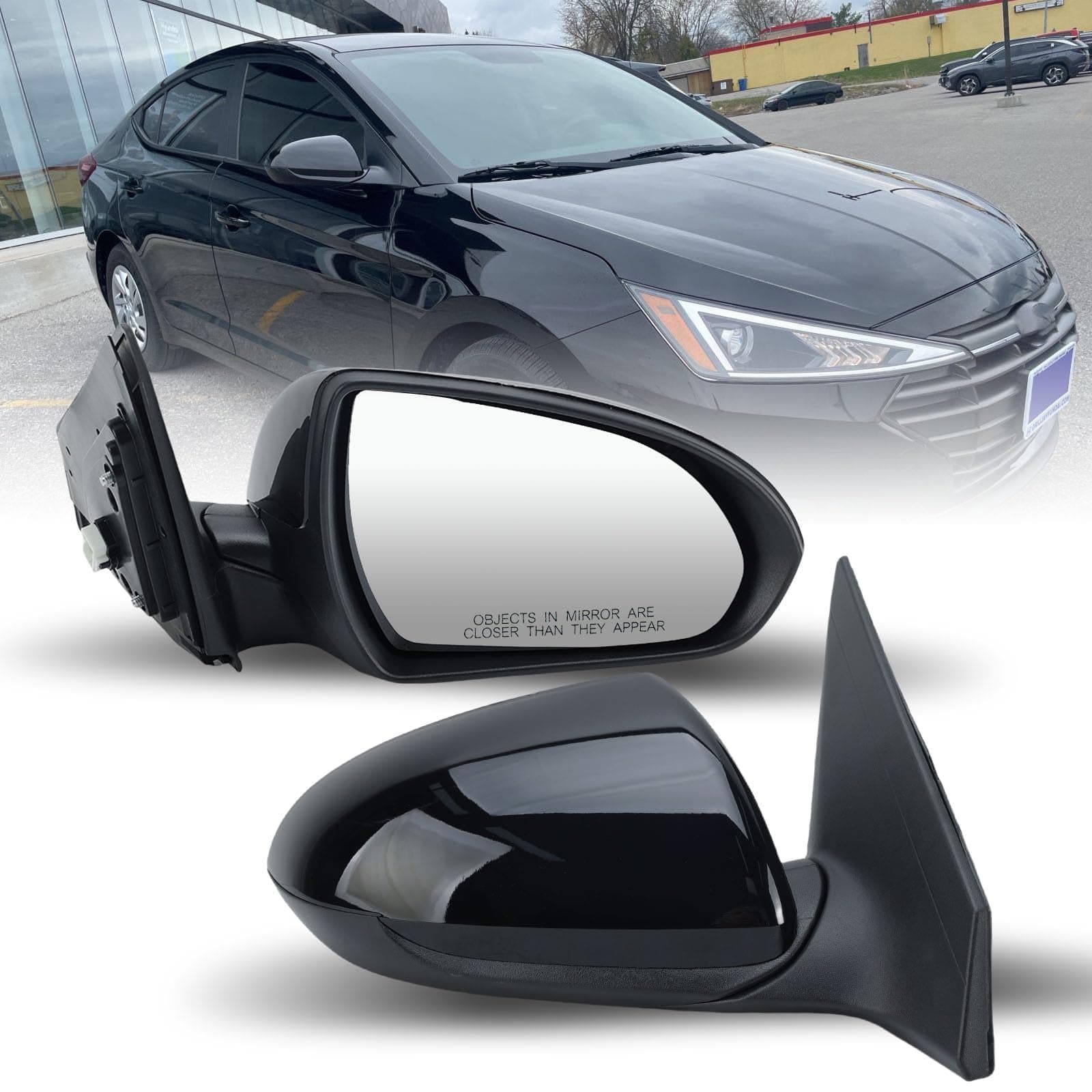 Right Passenger Side Mirror Assembly Compatible with 2017 2018 2019 2020 Hyundai Elantra with Power Adjustment Glass and Manual Folding Replaces OEM HY1321224 87620F3050 (3 Pins)