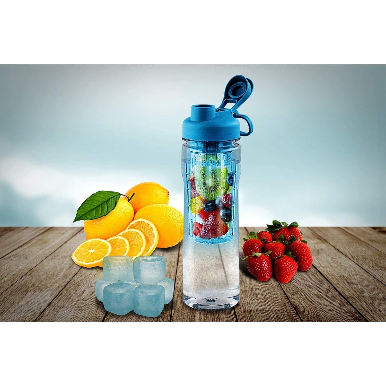 Fruit Infuser Tritan Water Bottle, Blue, 28 oz