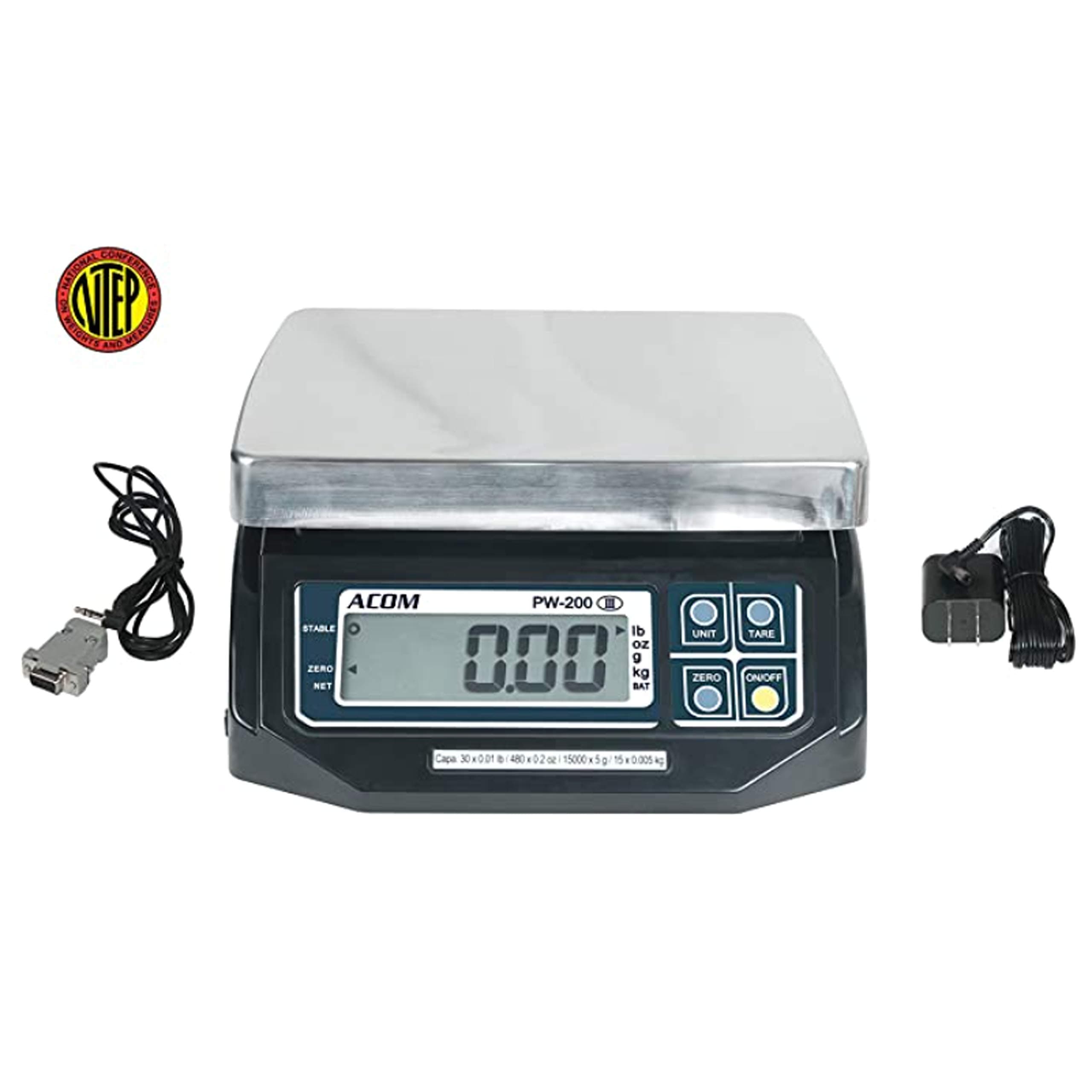 VisionTechShop ACOM PW-200RS POS Interface Portion Scale with Most ECR's and POS Systems, Lb/Oz/Kg/g Switchable, 30lb Capacity, 0.01lb Readability, Dual Display, NTEP Legal for Trade COC #18-060A1