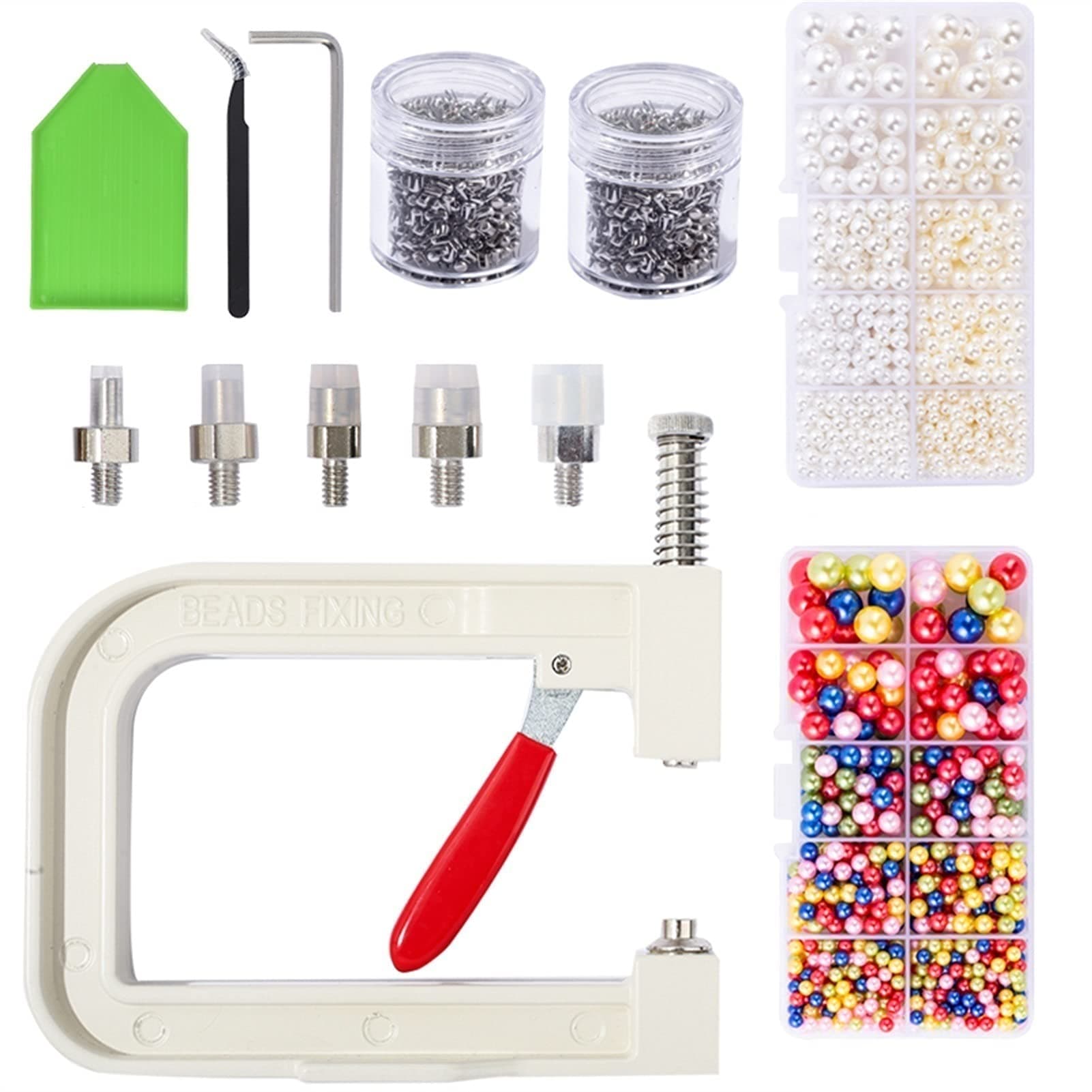 Pearl Beads Pearl Setting Machine And Hand Press Pearl Setting Tool, With Pearl Beads Screw Head Tweezer For Sewing Crafts Shoes Clothing DIY Sew Pearl Beads (Color : DZTZ 02)