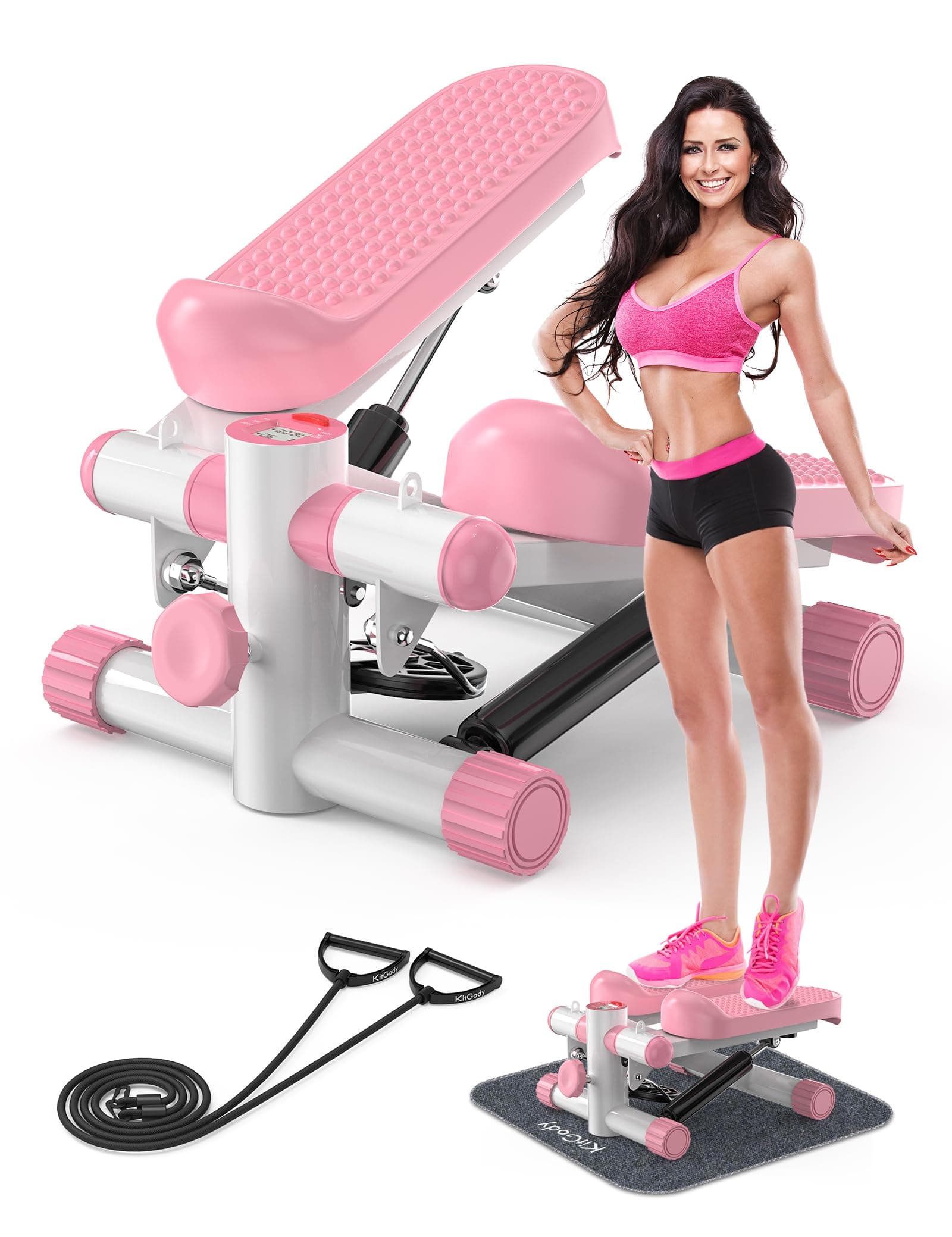 Steppers for Exercise at Home, KitGody Mini Stepper with Resistance Bands, Portable Stair Stepper for Home 330LBS Capacity, Adjustable Height Fitness Stepper Machine