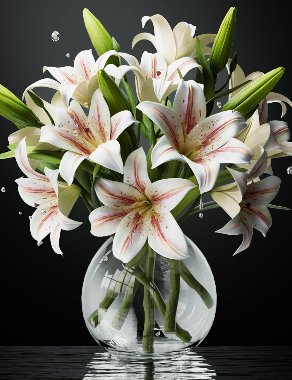 6PCS Artificial Lilies Set, Short Stem Artificial Flowers with 12 Heads Fully Bloomed Lilies and 6 Buds for Office/Wedding/Home Decoration/Party/Flower Arrangment/Bonquet DIY/Grave