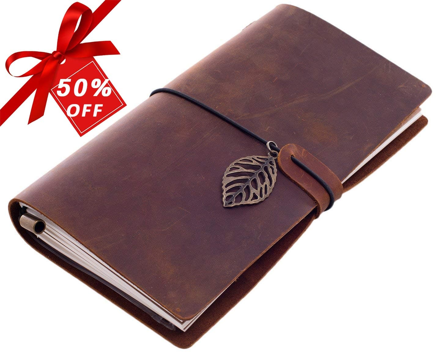 Travelers Notebook Journal PU Leather Notebook Bullet Journal With Blank Paper, 80 Sheets, 7 Inches (Brown-2)