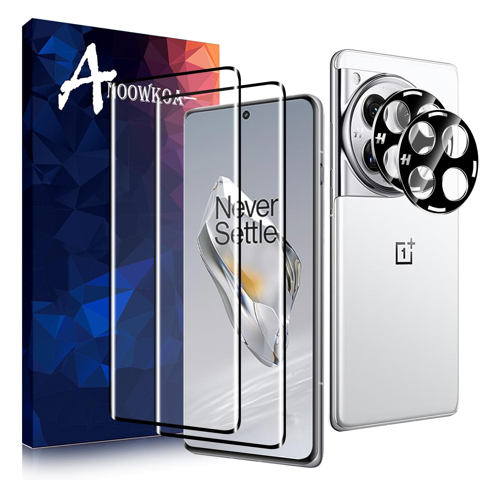 Anoowkoa [2+2 Pack for Oneplus 12 Screen Protectors and Camera Lens Protectors Guard Tempered Glass Film, Anti Fingerprints Protective Film