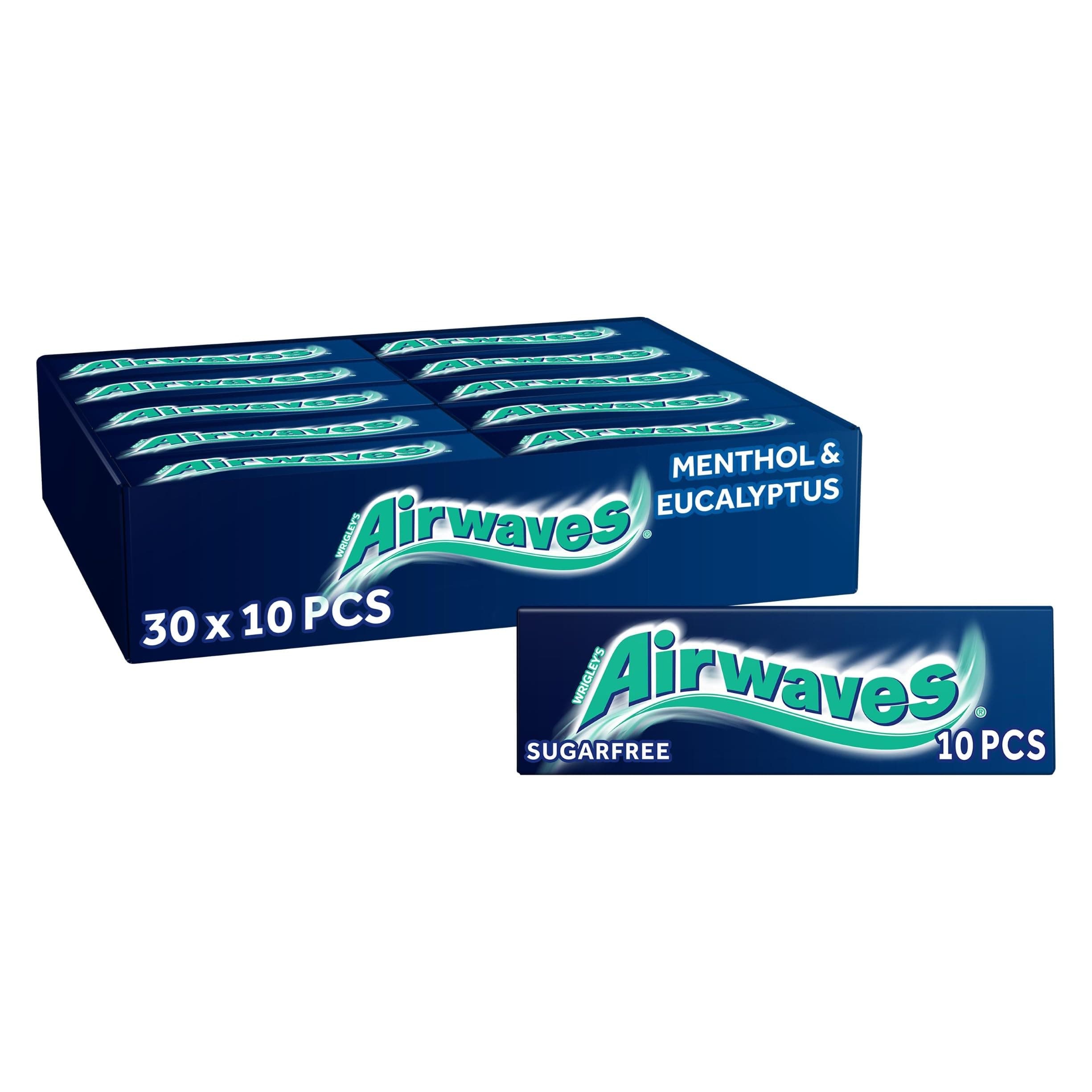 Airwaves Chewing Gum, 30 Packs of 10 Pieces, Sugar Free Chewing Gum Bulk Pack with Menthol Freshness (300 Pieces)