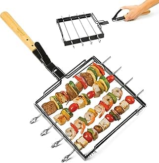 Camerons BBQ Skewer Rack Set - Includes Detachable Handle & 4 Non-Stick Stainless Steel Skewers for Grilling Barbecue Shish Kabobs, Meat, Vegetables & More - Grilling & Cookout Essential
