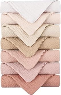 Pack of 7, Baby Muslin Washcloths-100% Cotton Unisex Face Cloths for Newborn Babies Absorbent Bath Face Towels, Wash Cloths, Soft Baby Wipes
