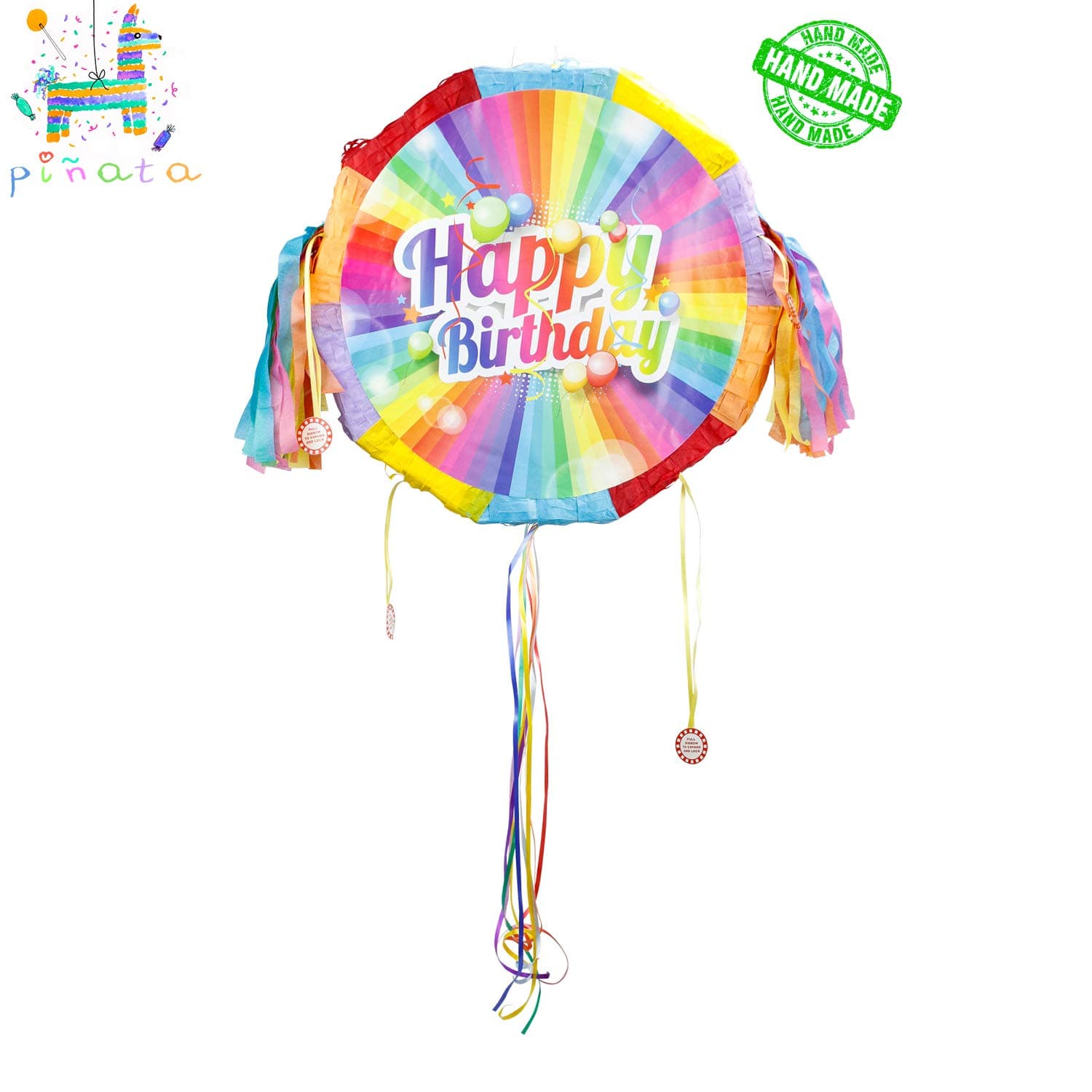 kaimei Pinata Happy Birthday Pulling String with Stick for Kids Birthday Anniversary Celebration Decorations Gaming Theme Pet Party Cinco de Mayo Fiesta Supplies Multicolor Confetti