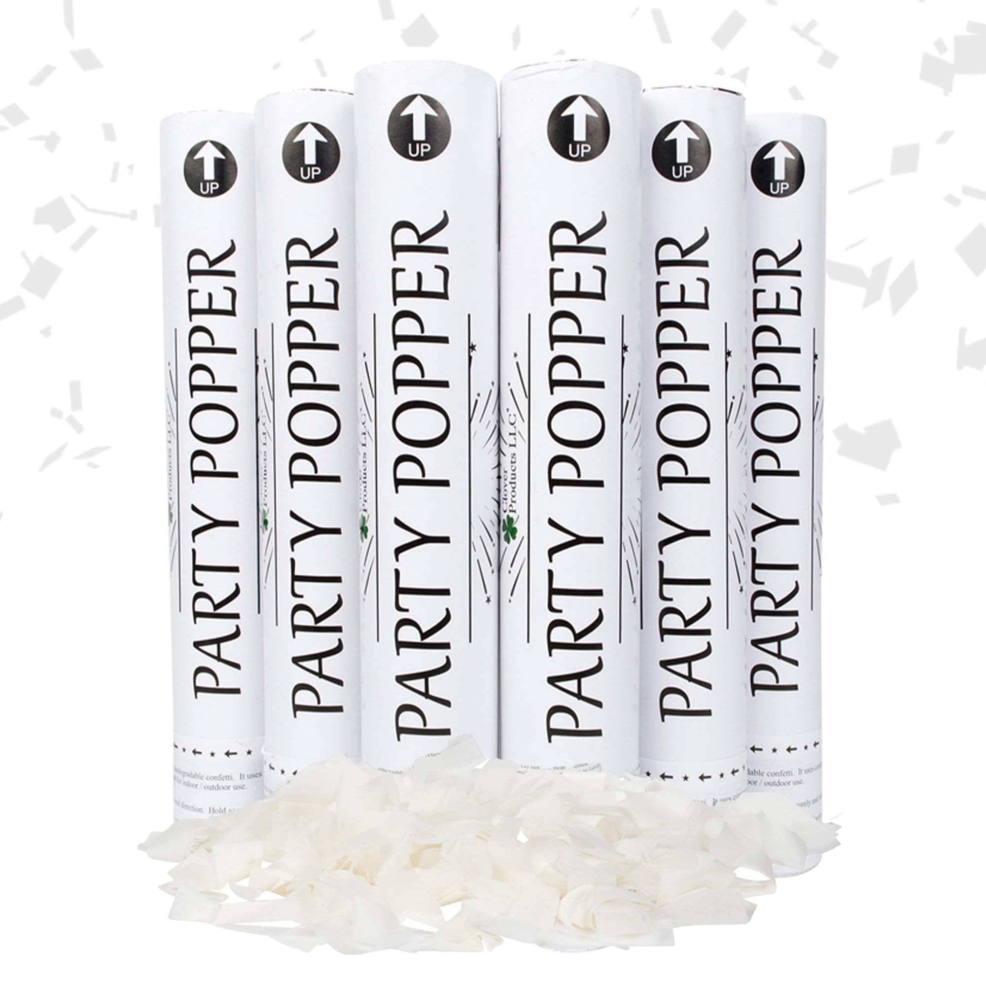 Large Premium Wedding Confetti Cannon - (6 Pack) White Biodegradable Paper Confetti Popper | Launches Confetti 20-25 Feet | Party Poppers for Wedding or any occasion.