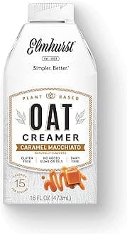 Elmhurst1925 Caramel Macchiato Oat Creamer, Plant-Based, Vegan, 16 Ounce (Pack of 6)