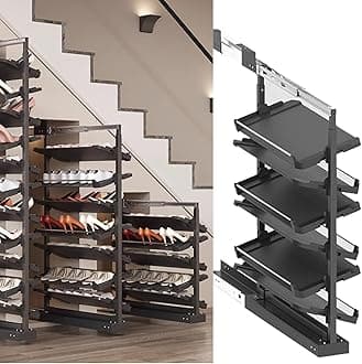 Pull-Out Shoe Rack Organizer for Closet Shoe Cabinet,Adjustable Height Retractable Metal Stackable Shoe Rack, Vertical Shelf Organizer for Small Bedroom Closet, Space Saving Storage, Black(45cm,6 Tier