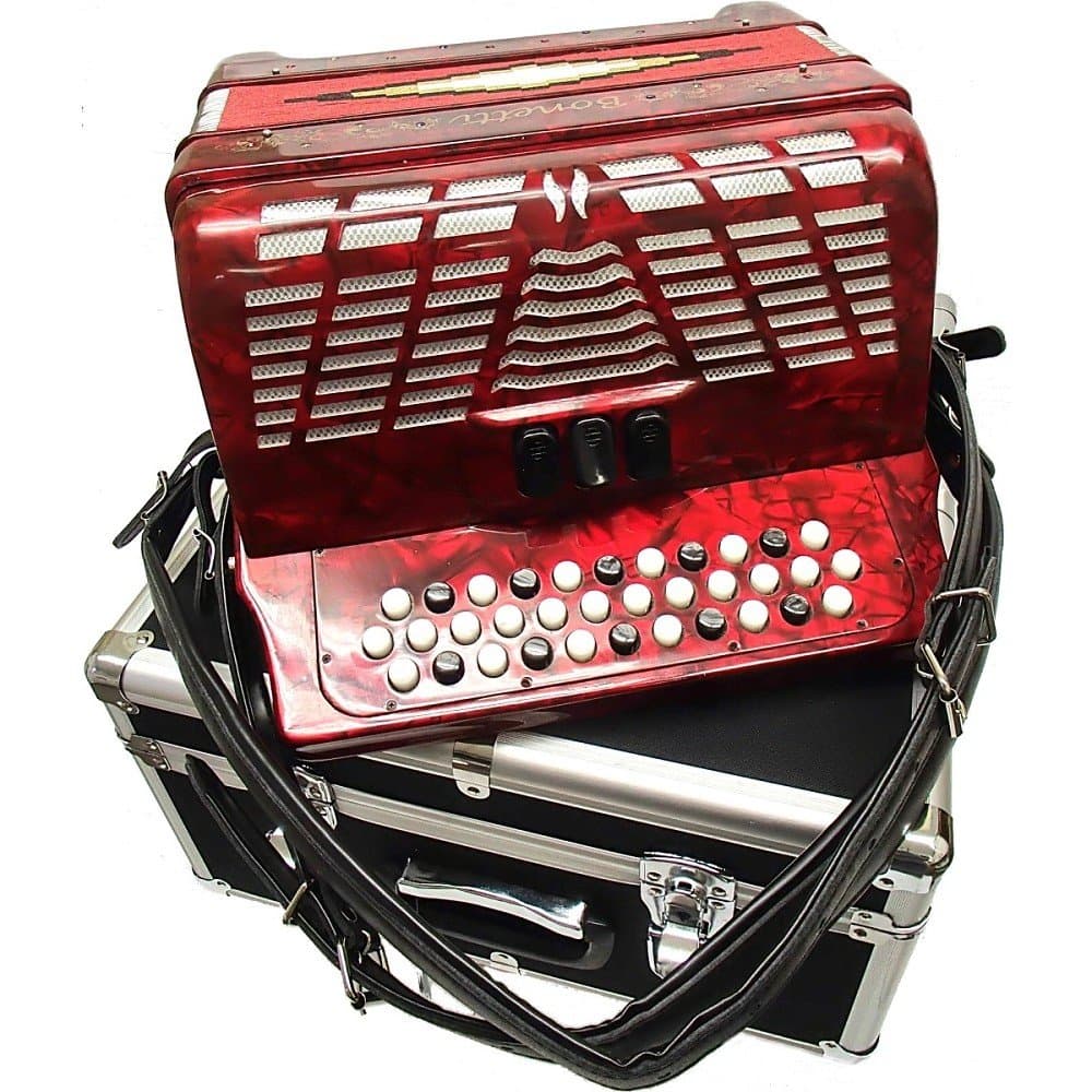 Bonetti Red 3-Switch Diatonic Button Accordion GCF 3412